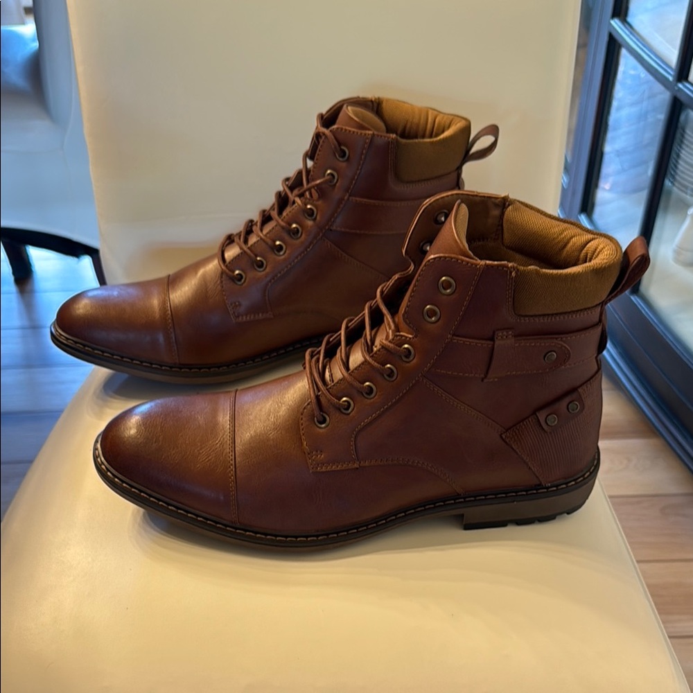 Brown Leather Ankle Lace-Up Boots